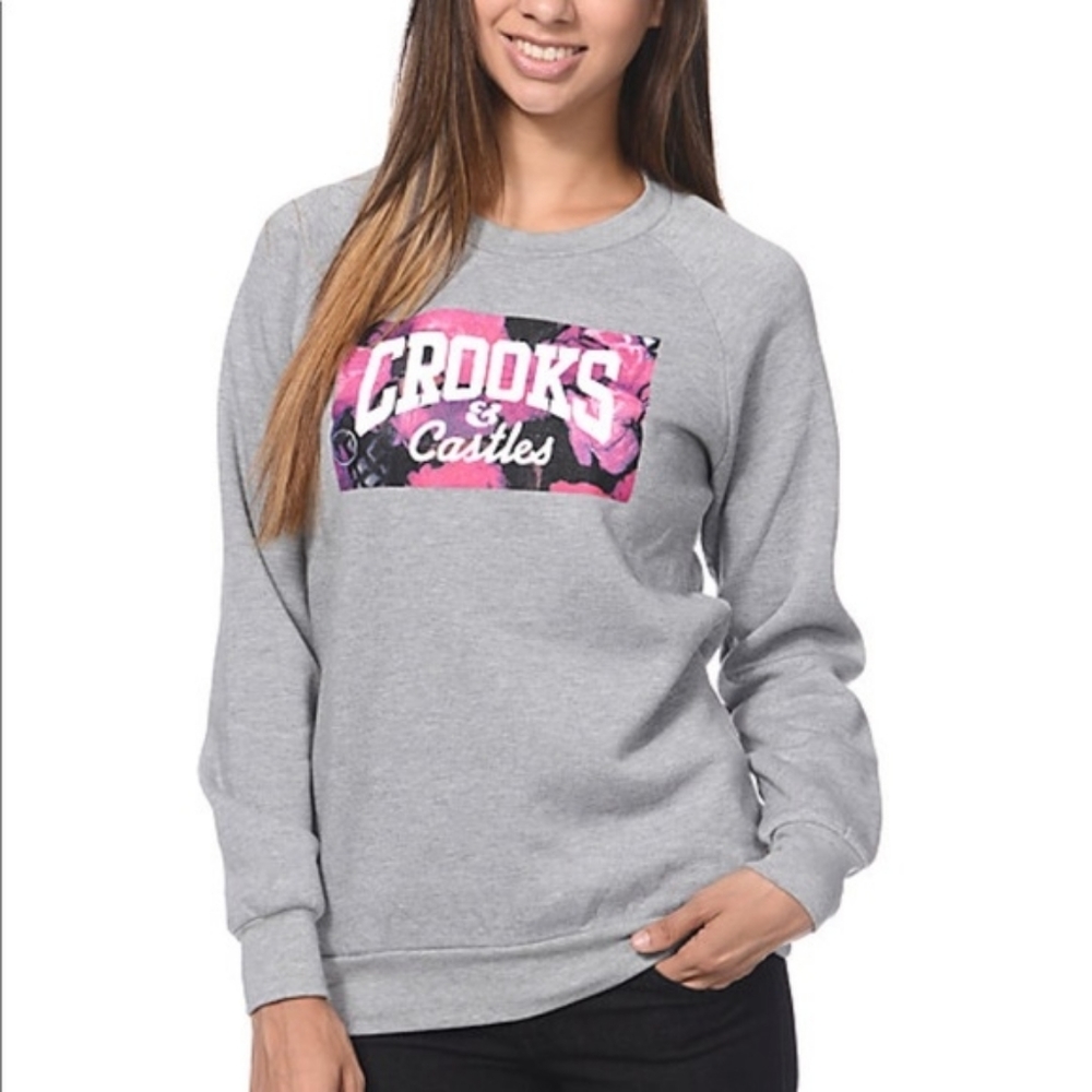 Crooks & Castle Flower Bomb Grey Crew neck Sz XS